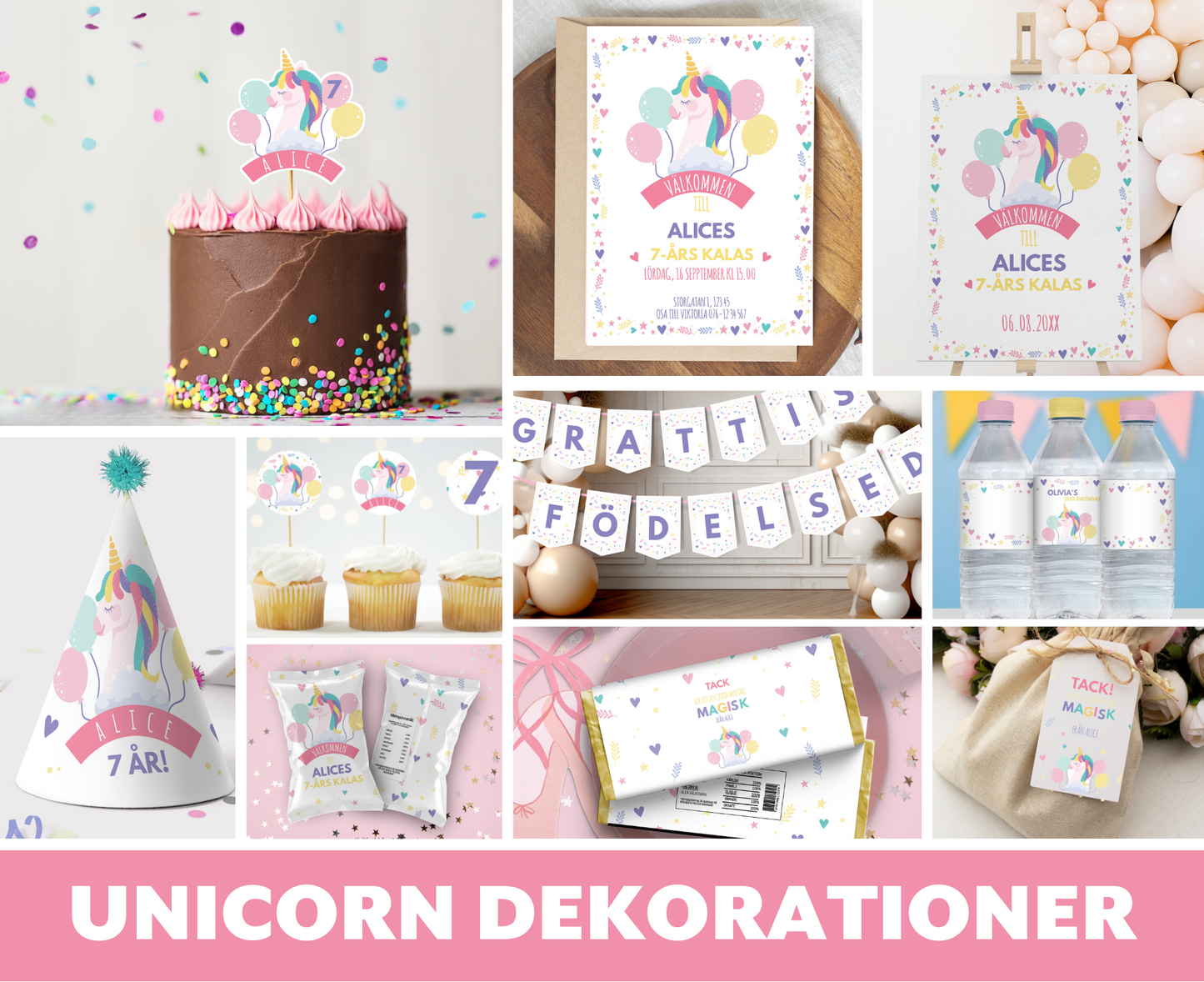 Utskrivbara Unicorn Födelsedagsdekorationer