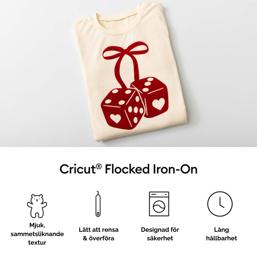 T-shirt med rött motiv i Cricut Flocked Iron-On – mjuk och slitstark finish
