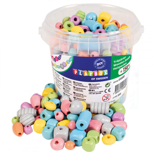 Träpärlor pastell i hink