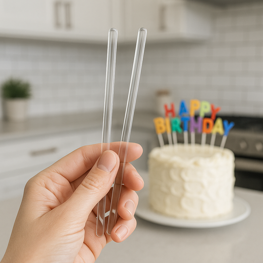 Akrylpinnar 2-pack för cake toppers – genomskinliga och återanvändbara.