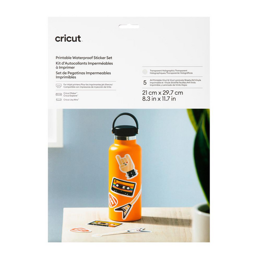 Cricut Joy Xtra Printable Waterproof Sticker set Transparent Holographic 5-pack A4