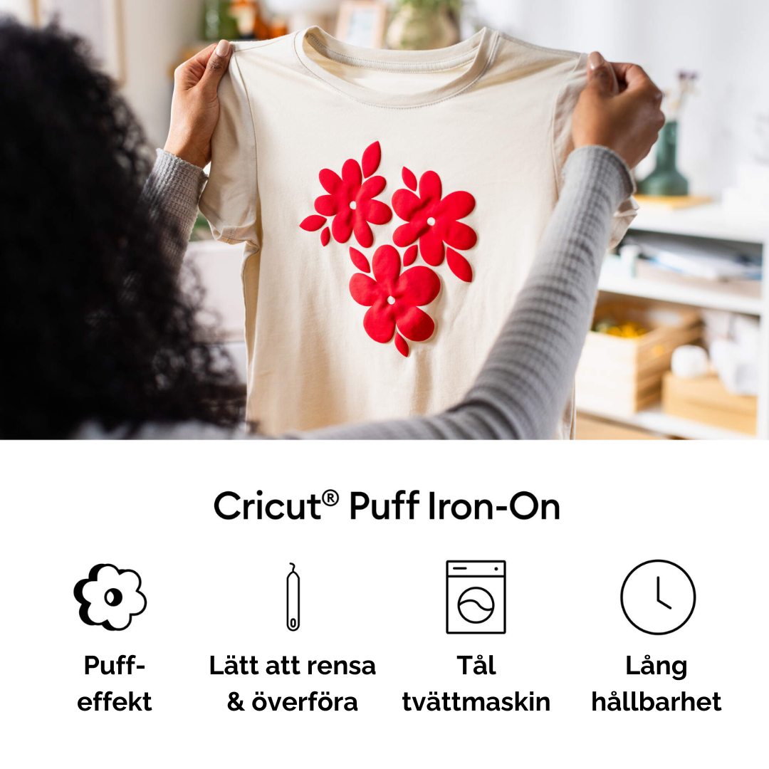 Cricut Puff Iron-On för textil – röd blomdesign på T-shirt