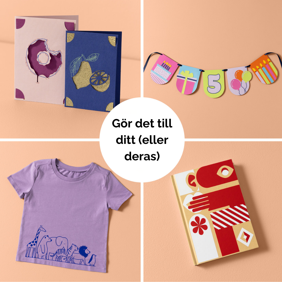 Personliga projekt skapade med Cricut Joy 2 som kort tröja och dekaler