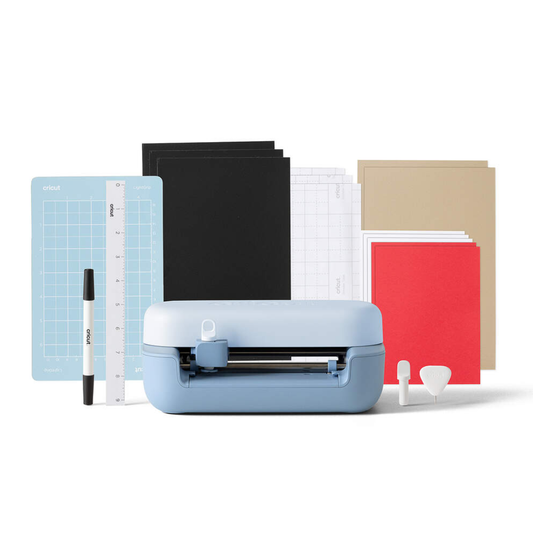 Cricut Joy 2 skärmaskin i blå med medföljande tillbehör och material