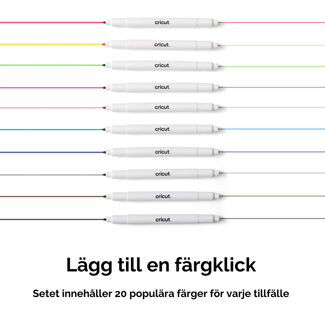 Cricut Joy Dual-Sided Markers i 20 populära färger med dubbla spetsar för mångsidigt skapande.
