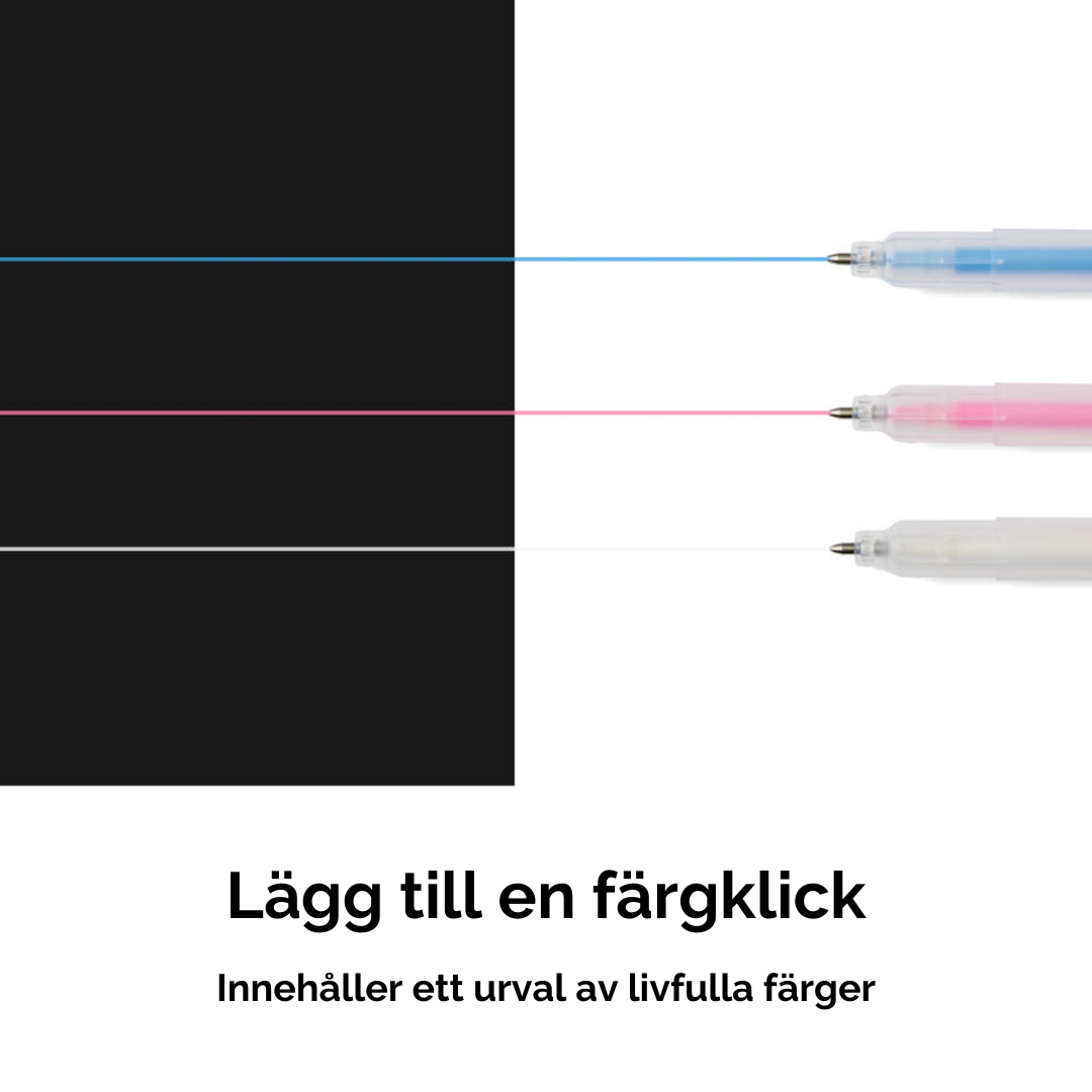 Tre Cricut Joy Opaque Acrylic Gel Pennor i vitt, rosa och blått som visar livfulla färger på svart bakgrund.