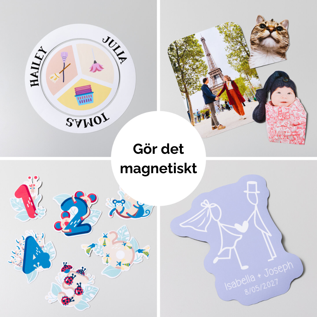 Exempel på utskurna magneter gjorda med Cricut Printable Magnet Sheets.