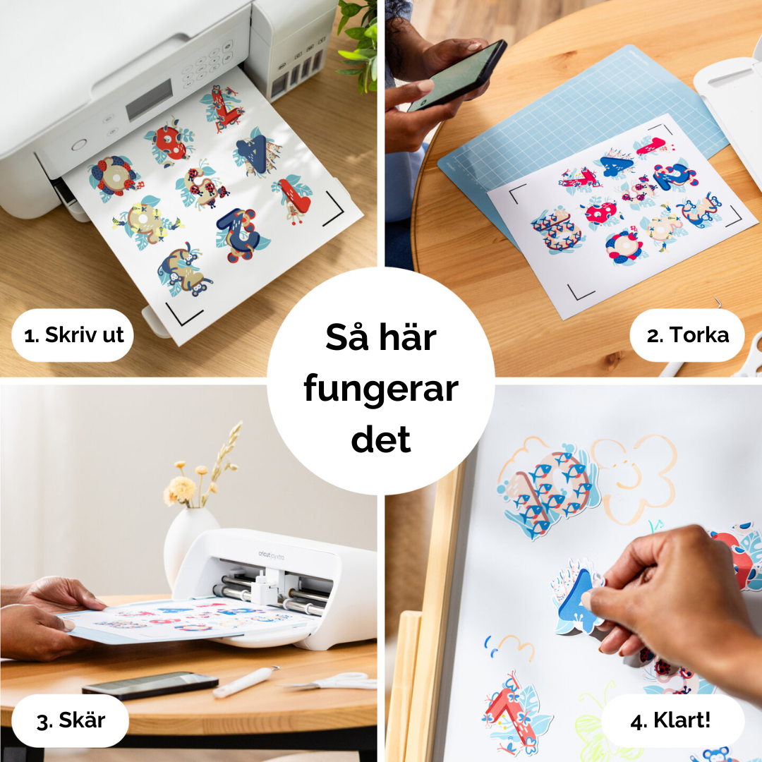 Steg-för-steg-guide: skriv ut, torka, skär och applicera magneter.