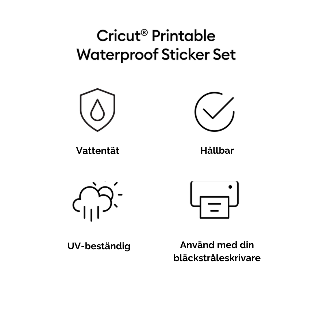Cricut Printable Waterproof Sticker Set är vattentätt, hållbart och UV-beständigt