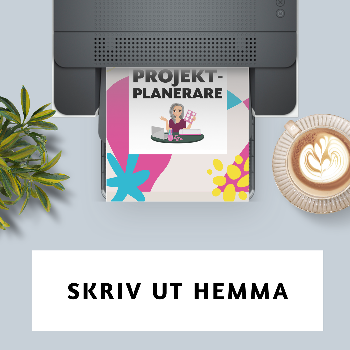 Utskrivbar Cricut projektplanerare som skrivs ut hemma – färgglad omslagssida för DIY och pysselprojekt