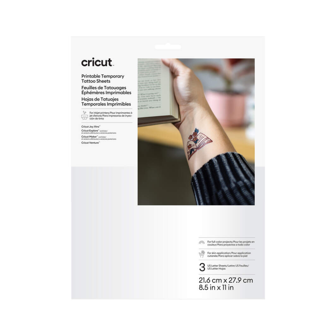 Cricut Printable Temporary Tattoo Sheets i originalförpackning.